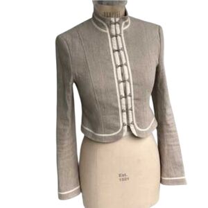 Theory Beige and White Cropped Military-Style Jacket